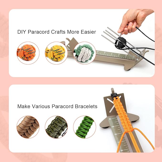 Catcan 2 in 1 Paracord Bracelet Jig, Paracord Jigs and Tools, Adjustable Length DIY Craft Bracelet Making Kit 4" to 13" with Free Cord and Buckles
