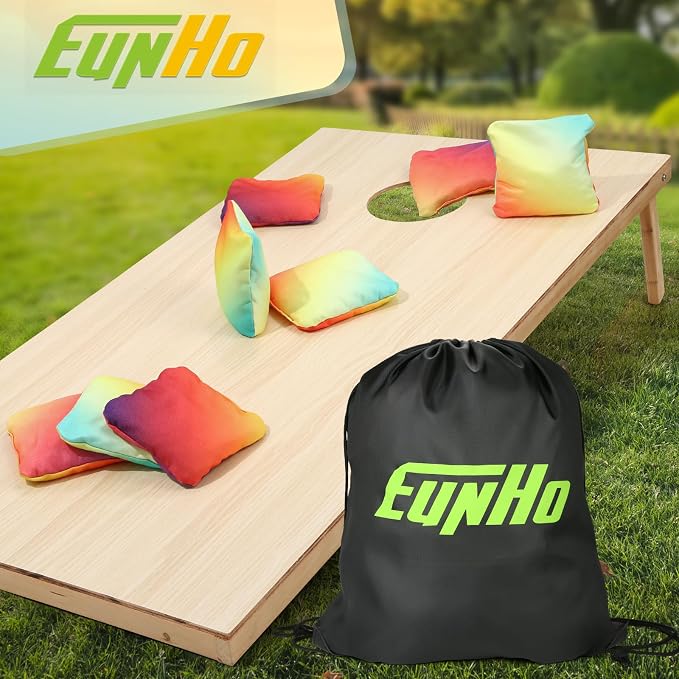 EunHo Double Sided Set of 8 Cornhole Bags Regulation Size & Weight Sticky and Slick Professional Corn Hole Bean Bags Multicolored