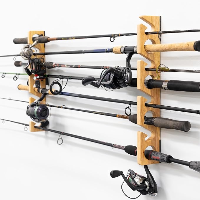 StoreYourBoard Stillwater Fishing Pole Holders for Garage, Wall and Ceiling Storage Rack for Fishing Rods, Solid Wood Garage Organizer Holds 8 Rods or Combos up to 40 lbs