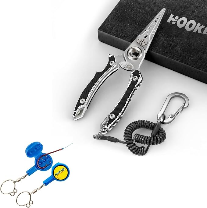 HOOK-EZE Fishing Gear Knot Tying Tool with 17-4 Fishing Pliers | Saltwater Fishing Gear with G10 Handles |Fishing Accessories for Beginner Anglers (Black/Blue)