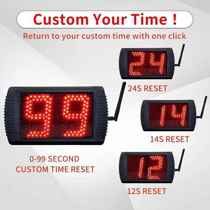 YZ 5 Inch LED Basketball Shot Clock Timer, Custom Countdown Timer (12/14/20/24/30 Seconds), Portable with Remote Control & Buzzer for Basketball Courts
