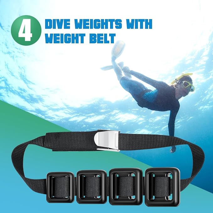 Tellegloww 4 Pcs Dive Weights Belt for Scuba Diving Coated Dive Weights Nylon Dive Belt with Metal Quick Release Buckle for Free Diving Spear Fishing