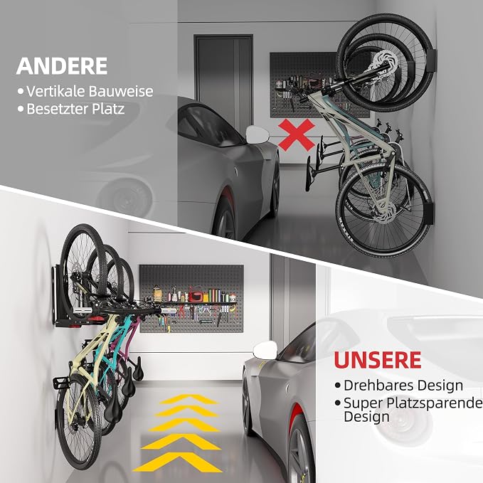 Urban Deco Swivel Bike Wall Mount,Adjustable Bike Hanger,Space Saving Bike Rack Garage,Easy to Load and Unload Bike Rack Wall Mount Can Hold Up to 77 lbs (Black+red 2PK)