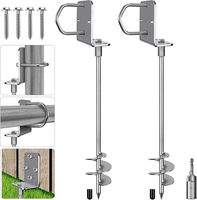 Insaga 18''/24''/30'' Ground Anchors Screw in Earth Anchor Solid Steel with L Bracket for Trampoline Mobile Home Swing Set Shed Carport Tent Stakes, Wider Helix Blade & Chrome Plated Finish, 2/4/6Pcs