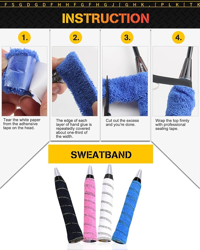 GLL Toweling Racket Overgrip, Super Absorbent Cotton Towel, Skid Resist Absorb Sweat Grip Tape, Handles Protection for Tennis Badminton Racquetball Squash Baseball