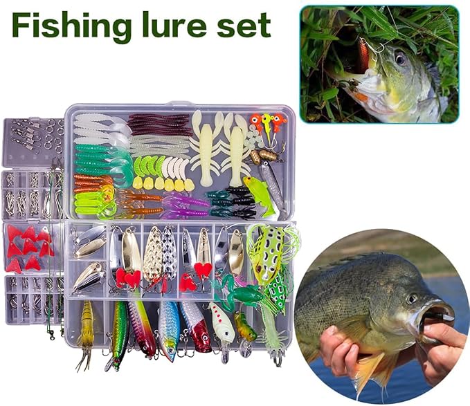 Fishing Lures Freshwater Bait Tackle kit.Tackle Box Including crankbaits topwater Lures,Jigs,Spoons and More Fishing Gear Set.Suitable for Bass Trout Salmon.