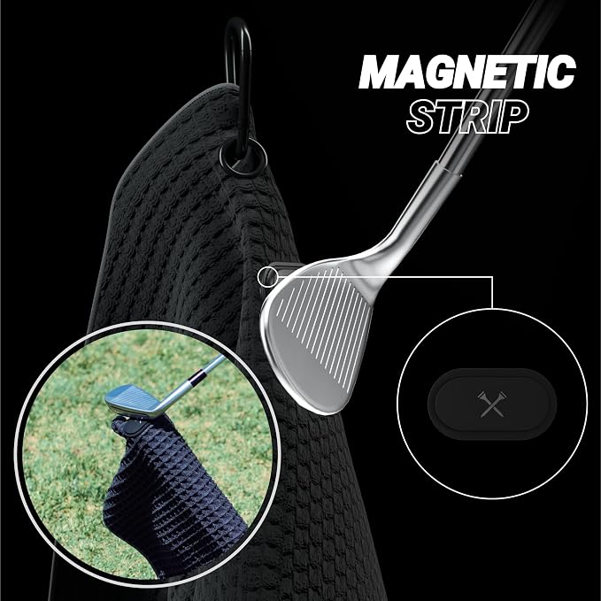 Blue Tees Golf Premium Magnetic Towel - Super Strong Magnet - Microfiber Waffle Design - Silicone Brush - Groove Cleaner - Bag Buckle