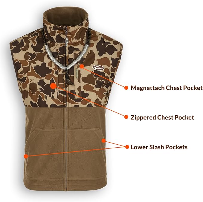 Drake Waterfowl Men's MST Eqwader Waterproof Windproof Hunting Vest | Breathable Moisture-Wicking Material, Fleece Lining, Taped Seams, Zippered Pockets