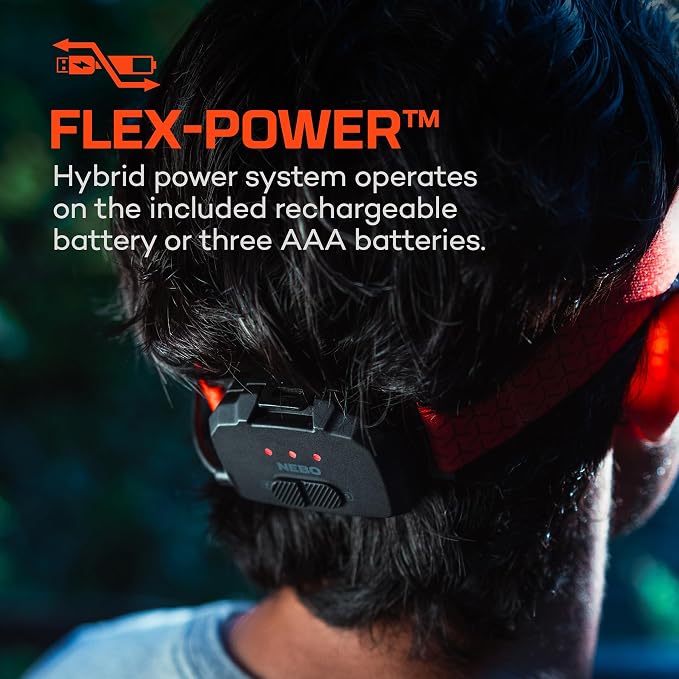 NEBO CurvBeam 600 Headlamp | 600 Lumens, 6 Light Modes, Rechargeable & AAA Battery Compatible, Lightweight & Balanced Fit, IPX4 Water-Resistant, Great for Running & Everyday Wear