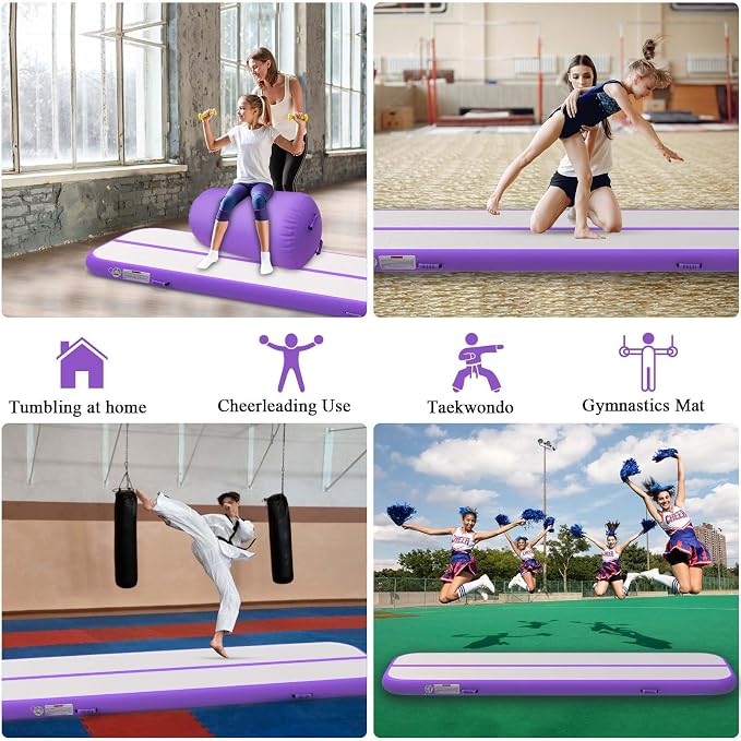 Estgora Gymnastics Mat for Tumbling Tumble Track, Thick Inflatable Gymnastic Training Equipment For kids At Home Gym Cheerleading with Electric Pump