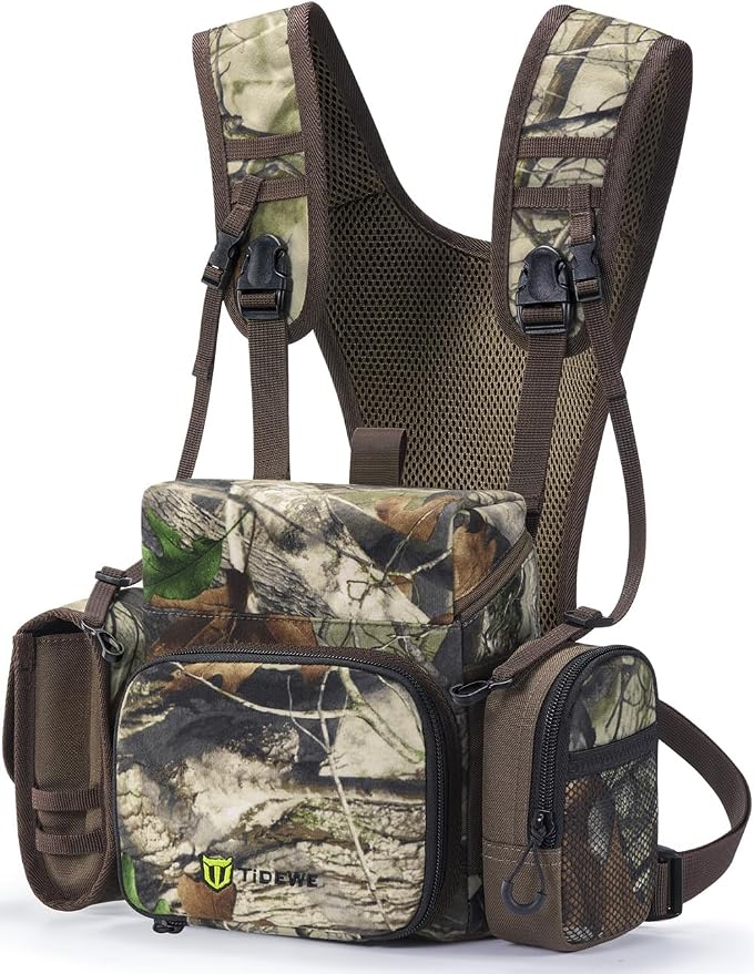 TIDEWE Binocular Harness Chest Pack with MOLLE System, 2 Detachable Pouches, Silent Magnetic Closure, Lightweight & Waterproof Bino Harness for Hunting, Hiking & Birdwatching, Next Camo G2