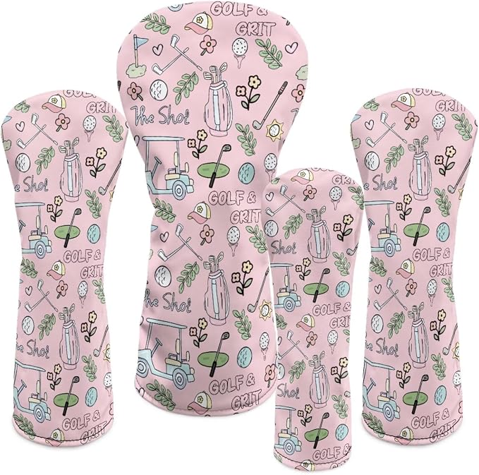 Rnyleeg Golf Club Head Covers for Women Driver Head Cover Leather Fairway Wood Headcover Hybrid Headcovers for Golf Clubs