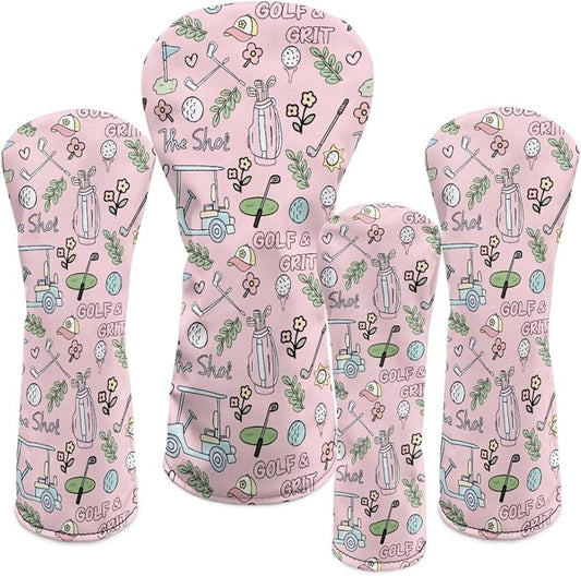 Rnyleeg Golf Club Head Covers for Women Driver Head Cover Leather Fairway Wood Headcover Hybrid Headcovers for Golf Clubs
