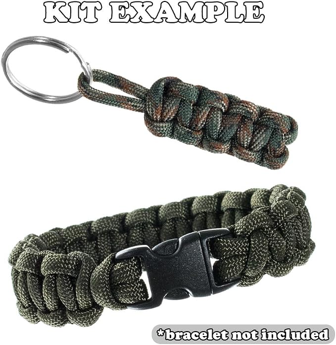 Paracord 550 Kit - Five Colors (Olive Drab, ACU, Woodland Camo, Desert Camo, and Black) - 100 Feet Total with (10) 3/8-Inch Black Side Release Buckles and (5) 32mm Key Rings
