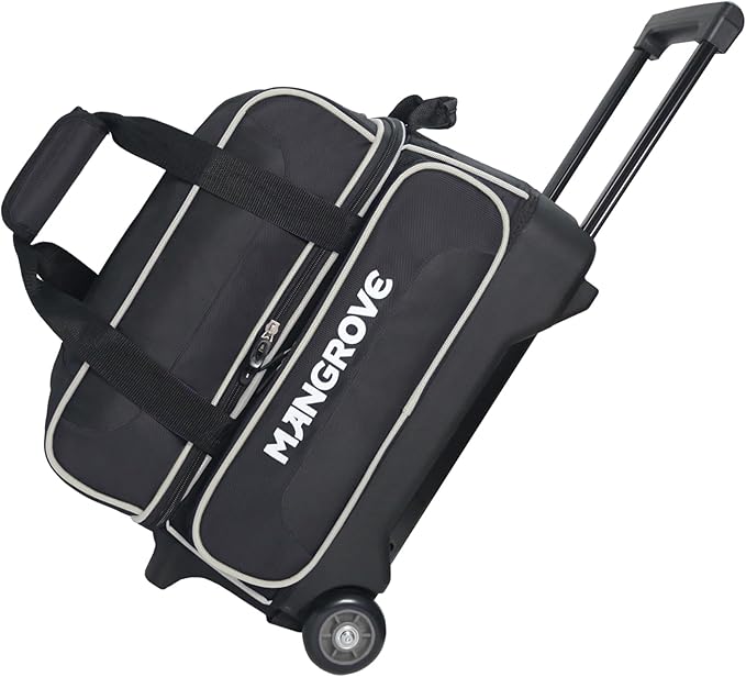Mangrove 2 Ball Bowling Bag with Wheels, Double Bowling Bags 2 Ball Roller w/Separate Compartment for Bowling Shoes (Up To US Mens Size 15), Accessory Pocket & Retractable Handle Extends To 40"