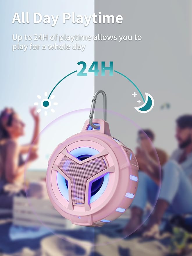 EBODA Waterproof Bluetooth Shower Speaker, IPX7 Floating Portable Wireless Small Speakers, 24H Playtime with RGB Light for Kayak, Beach, Pool Accessories, Gifts for Teen Girl Boys