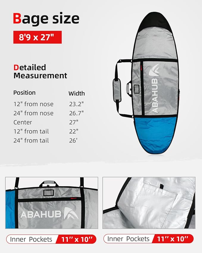 Abahub Premium Surfboard Travel Bag, Foam Padded Surf Board Cover, Shortboard Carrying Bags for Surfing, Outdoor, Airplane, Car, Truck,Size 6'0, 7'0, 7'6, 8'0, 8'6, 9'0, 9'6, 10'0