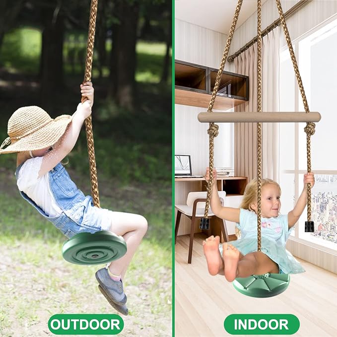 KINSPORY Disc Swing for Kids, Swing Set Accessories, 7FT Height Adjustable Gym Monkey Bars, Hanging Tree Seat for Backyard, Outdoor Play Equipment - Green
