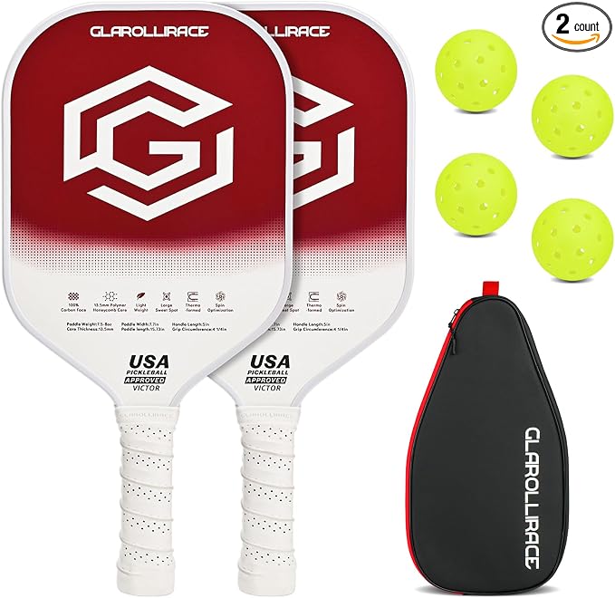 Pickleball Paddles Set of 2 | 4 Pickleball Rackets, USAPA Approved Pickleball Set, Fiberglass | Carbon Fiber Surface & 13 mm PP Honeycomb Core,4 Indoor & Outdoor Pickle Balls