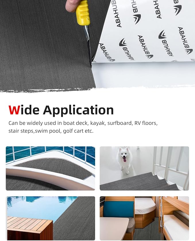 Abahub EVA Foam Boat Flooring Brushed Pattern Marine Decking Sheet with Self-Adhesive Carpet for Motorboat Kayak Surfboard SUP 96''x16''/47''