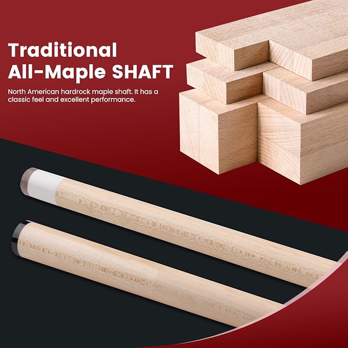 Pool Cue Kit - Stained Maple 58 Inch Pool Stick with Hard Case and Accessories for Billiards Enthusiasts