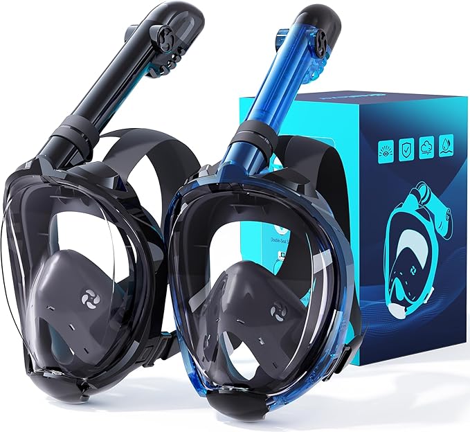 Greatever G2 Snorkeling Gear for Adults 2PCS, Full Face Snorkel Mask with Dry Top Snorkel,Anti-Leak & Anti-Fog Snorkel Mask Adult,Foldable Snorkeling Mask with Camera Mount mesh Bag