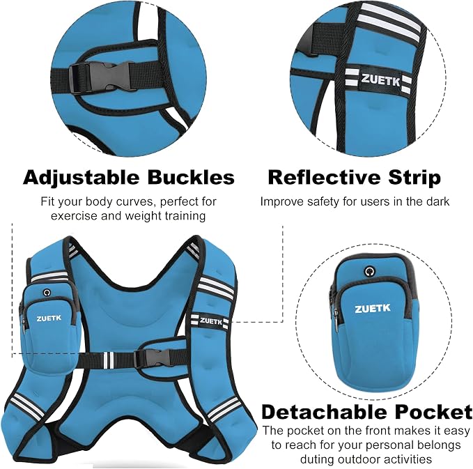 ZUETK Weighted Vest, 6lb/8lb/12lb/16lb/20lb/25lb/30lb Weight Vest with Reflective Stripe, Weighted Vest for Men Women Workout Equipment for Strength Training, Running, Jogging, Fitness, Weight Loss