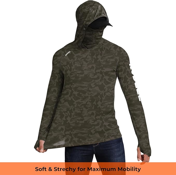 Rodeel Men's UPF 50+ Performance Fishing Hoodie, Long Sleeve Sun Protection Athletic Quick-Dry Breathable T-Shirt