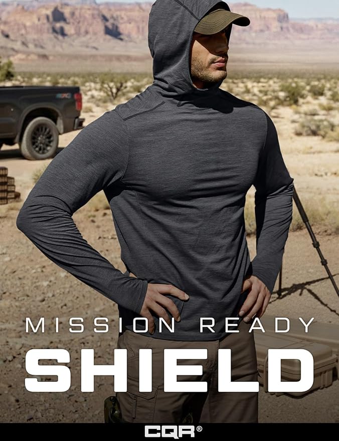 CQR Men's UPF 50+ Sun Protection Long Sleeve Quick Dry Athletic Shirts, Stretch Running Workout Hiking T-Shirts