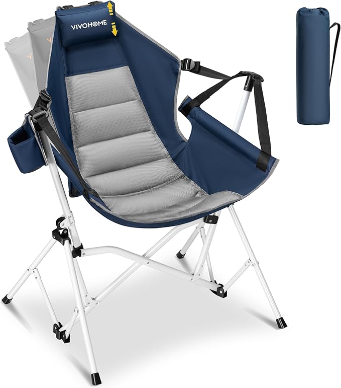 VIVOHOME Hammock Camping Chair, Portable Outdoor Swinging Rocking Chairs for Adults with Adjustable Pillow, Back and Height for Travelling, Backyard, Patio, Supports 400 lbs, 600D Breathable Mesh
