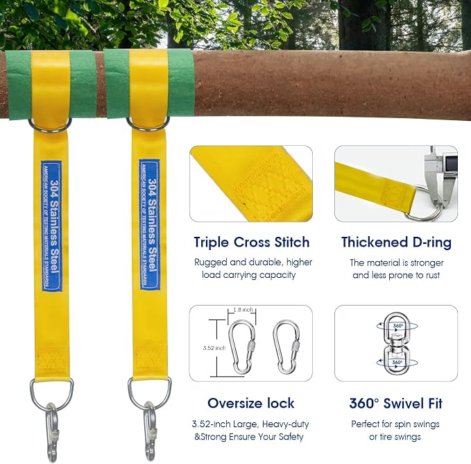 Safe Tree Swing Straps Hanging Kit with Two Alloy Carabiners 2,200lb Breaking Strength Easy and Fast Installation Swings or Hammocks (30ft)