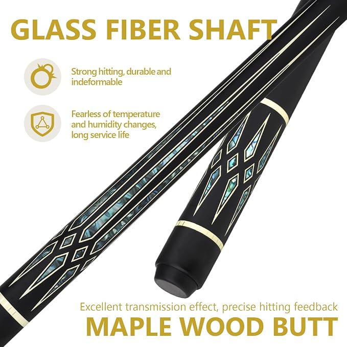 Professional Pool Cue Stick with Case, Pool Cue Stick 2-Piece Glass Fiber Billiards Cue Stick Low Deflection Pool Stick for Adults Players, 58" 19oz