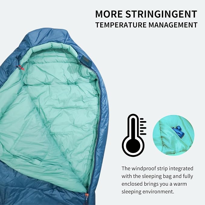 Mountainlodge 3-4 Seasons Cyan Two-Layer Shingle Sleeping Bag with Inner Pocket for Adult,Perfect for Backpacking,Traveling and Hiking,Including Free Compression Stuff Sack