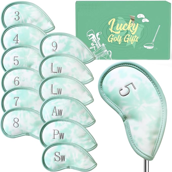Golf Club Covers Iron Value 12 Pack Stylish Synthetic Leather Headcover, Embroidery Numbers Head Covers Universal Protector Fit Main Iron Wedge Clubs, Accessories Travel for Men Women
