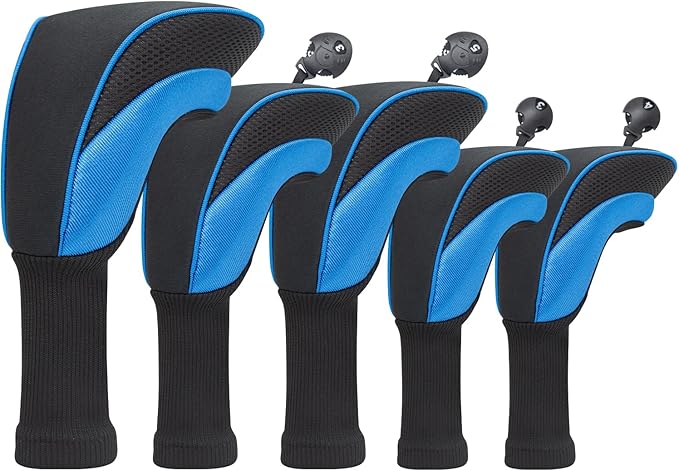 Golf Club Head Covers for Woods 3/4/5/6 Pieces Long Neck Mesh Sports Golf Club Headcovers Set with Interchangeable No. Tags 3 4 5 6 7 X Golf Accessories for Men Women