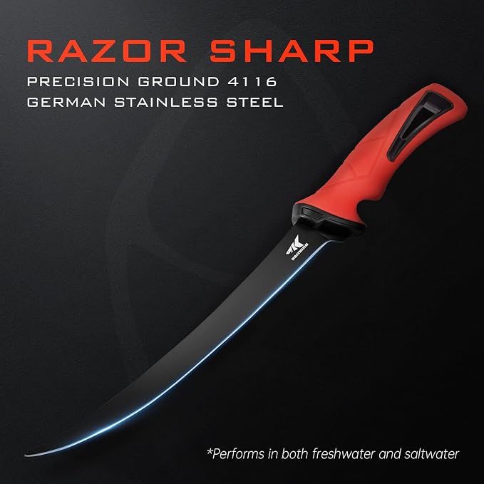 KastKing Intimidator 9'' Fillet Knife and Honing Rod,Fishing Gear for Men | Ultra-Sharp G4116 German Stainless-Steel Blades, Non-Slip Handle, Sheath, Fishing Gear and Gifts for Men, Fishing Knife