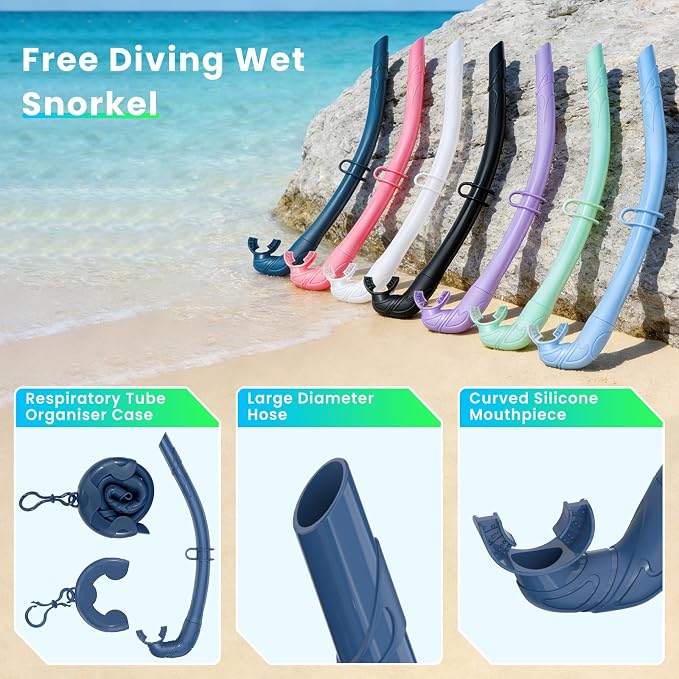 Snorkeling Gear for Adults, Snorkel Set Adult, Scuba Diving Mask, Panoramic View Anti-Leak Anti-Fog Dive Swimming Goggles Tempered Glass Panoramic Wide View Travel Portable Foldable