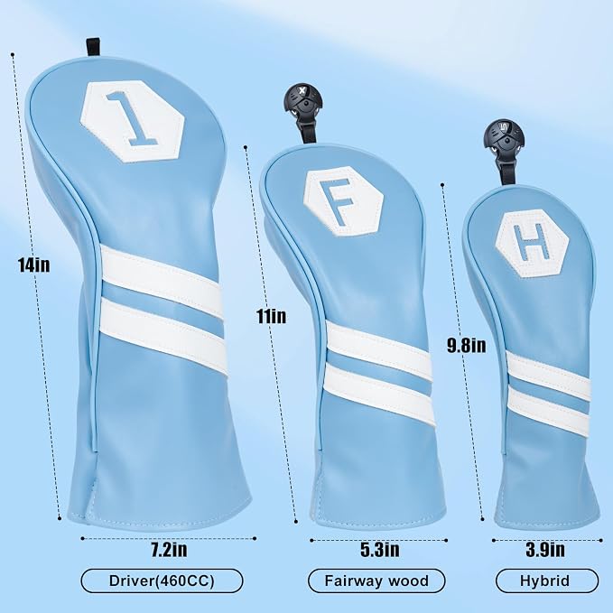 Golf Club Head Covers for Woods and Drivers, Premium Golf Headcovers Set Fit Most Clubs Simple Striped 1PC or 3PCS, Customizable