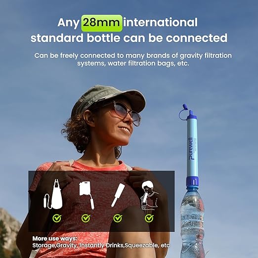 Purewell Outdoor Water Filter Personal Water Filtration Straw Emergency Survival Gear Water Purifier for Camping Hiking Climbing Backpacking(8PCS)