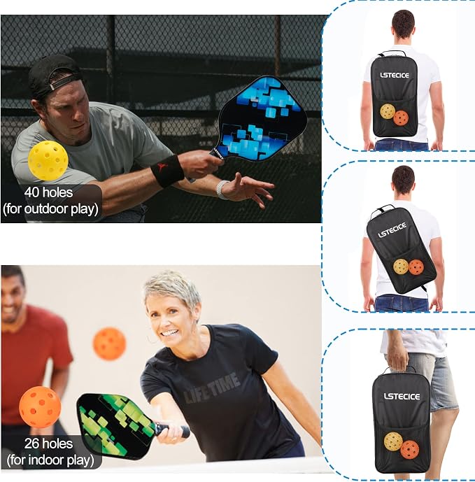 Pickleball Paddles Set of 4, Fiberglass Pickleball Paddles with Honeycomb Core, Lightweight Pickleball Set with Balls & Bag for Men, Women & Beginners