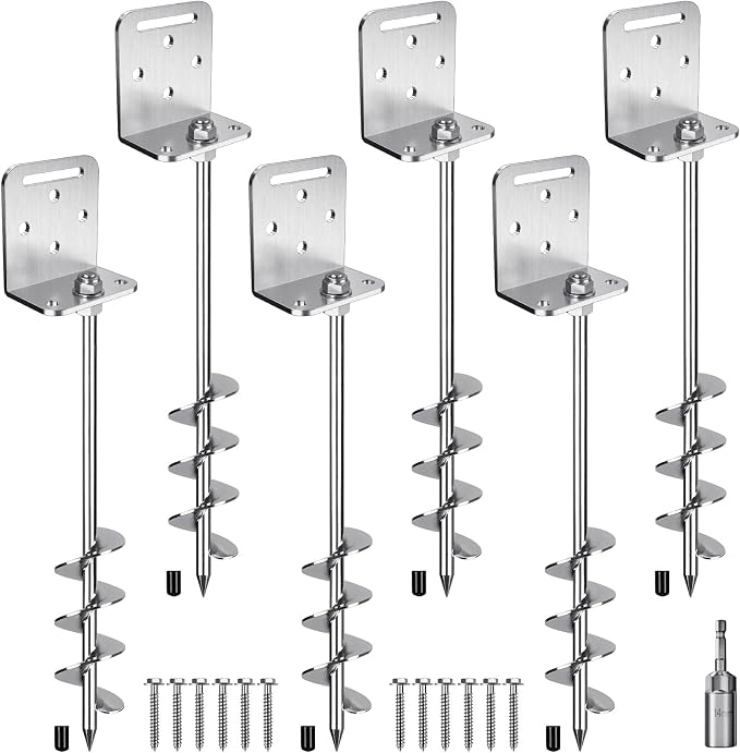 BeneLabel 2/4/6 Pack 18" 24" Ground Anchors Screw in Shed Anchor with L Bracket Trampoline Anchor Spiral Swingset Anchors for Swing Set, Mobile Home, Fence, Playset, Tent, Canopy, Carport