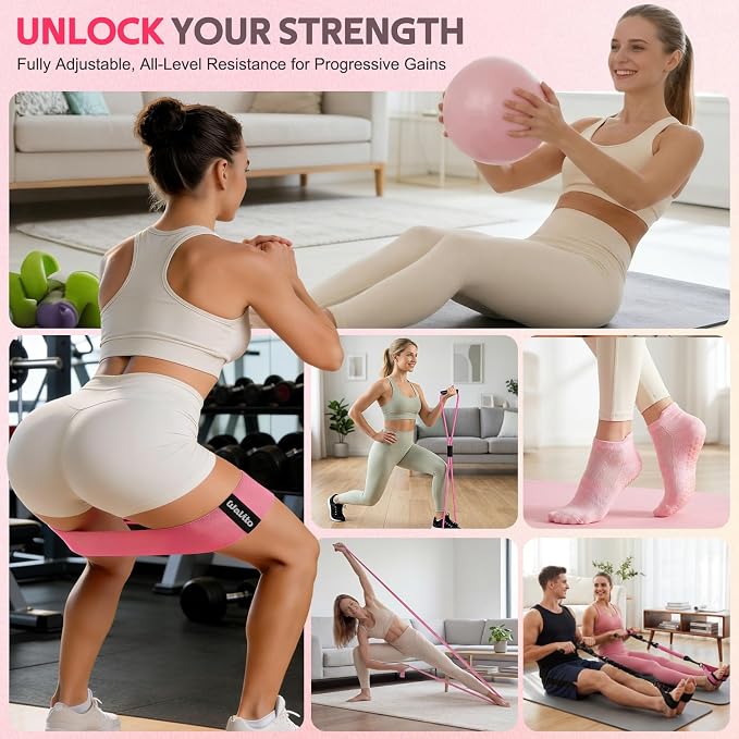 WALITO 15 PCS Pilates Kit, Adjustable Pedal Resistance Band with Handle, Figure 8 Resistance Band for Exercise Women, At Home Workout Equipment Set with Yoga Ball & Booty Bands for Full Body Gym