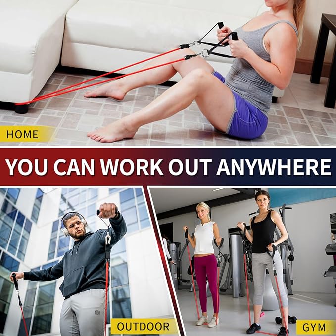 WHATAFIT Resistance Bands, Exercise Bands, Workout Bands with Handles, Door Anchor and Ankle Straps, 5 Resistance Levels Fitness Bands for Strength Training, Physical Therapy, and Home Gym Equipment