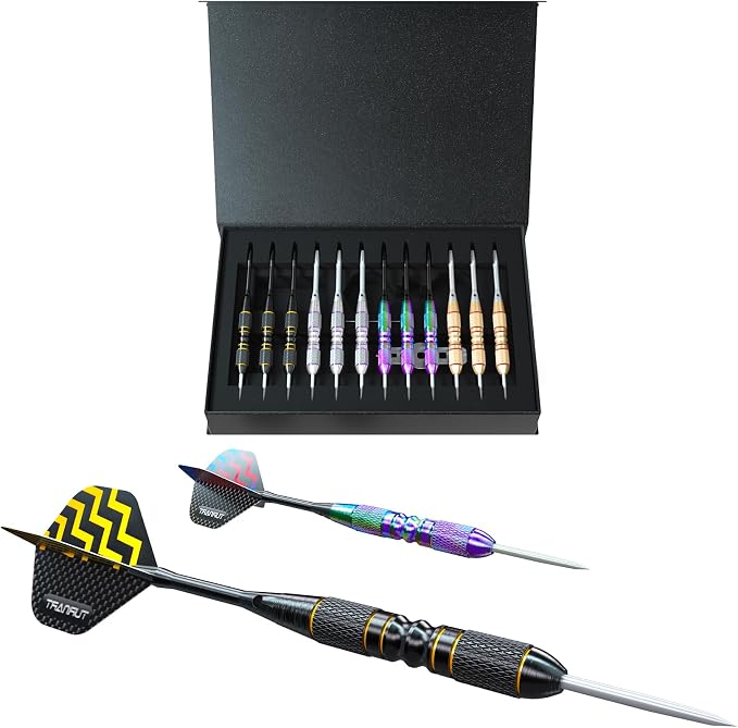 Turnart Darts Metal Tip Set - Steel Tip Darts Darts Set Professional Metal Darts 12 pcs 22/24 Grams Pro Dart Set with Stylish Case Aluminum Shafts Extra 9 Flights