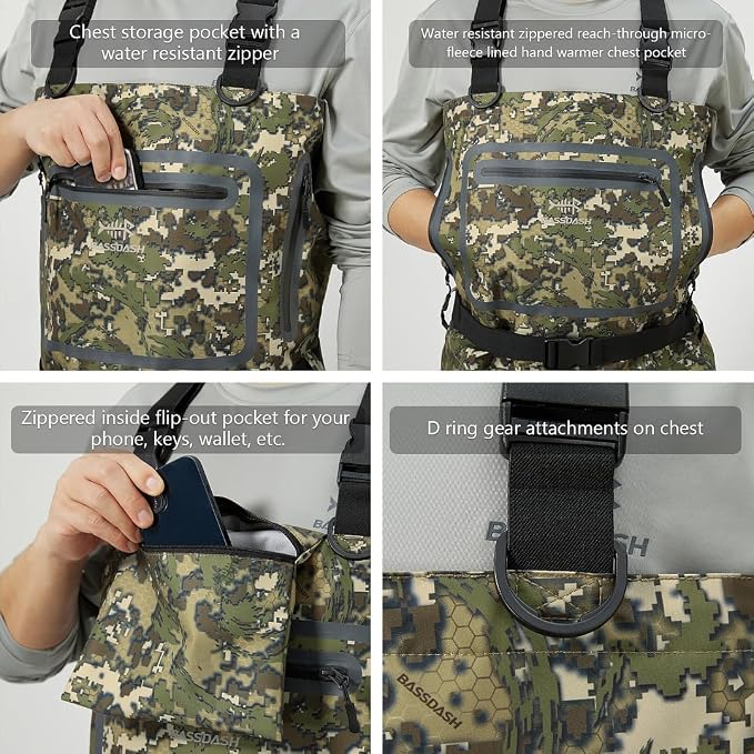 BASSDASH Breathable Ultra Lightweight Chest Stocking Foot Fishing Hunting Waders for Men