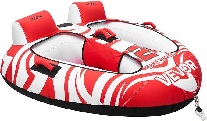 VEVOR Towable Tubes for Boating, 2-Rider Inflatable Boat Tubes and Towables, 340 lbs Capacity Water Sport Tubes for Boat to Pull - with 2 Cockpits, Full Nylon Cover, Padded Grab Handles & Safety Valve