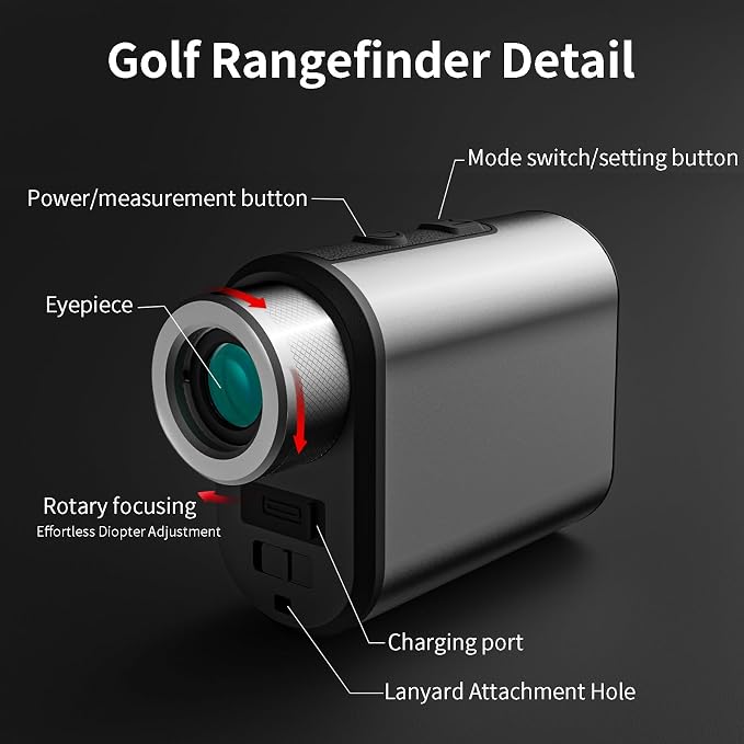 Golf Rangefinder with Slope, 1200 Yards Range Finder for Golf/Hunting, +1 Yard Accuracy 6.5X Magnification Flag Pole Locking Rechargeable Laser Rangefinders for Men Women