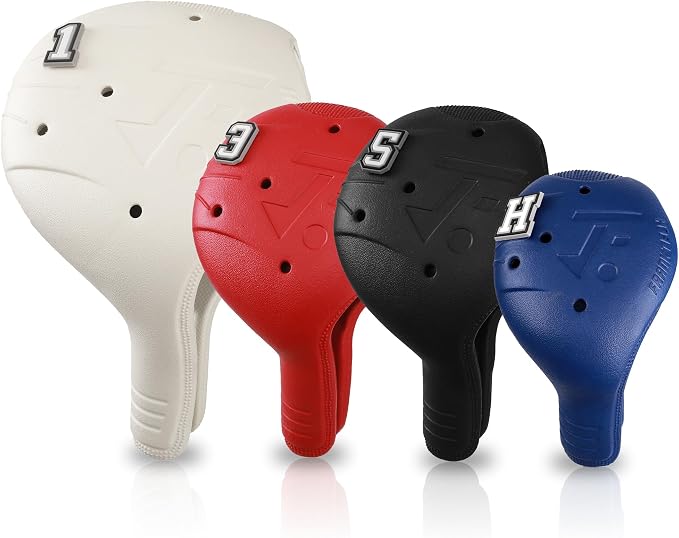 Snap-On Golf Club Covers for Right-Handed Golf Clubs, Easy On Off in 1 Second, Fits 460cc Drivers, Washable EVA Plastic with Shaft Lock, DIY Pins for Customization