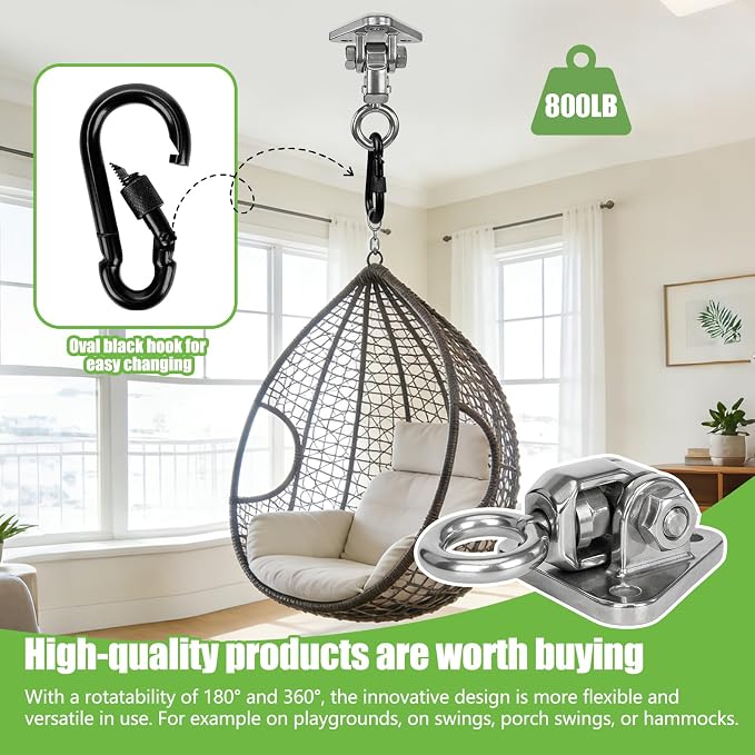Heavy Duty Swing Hangers Kit, Hanging Snap Hooks Screws Bolt, Swing Set Bracket for Playground Porch Patio Yoga Seat Indoor Outdoor Ceiling Mount
