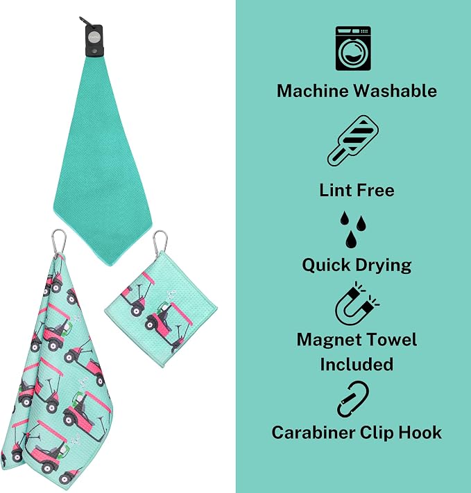 Magnetic Golf Towel for Golf Bags with Clip for Men & Women, Waffle Weave Microfiber Towel with Industrial Strength Clip Hook for Strong Hold to Golf Carts or Clubs, Set of 3